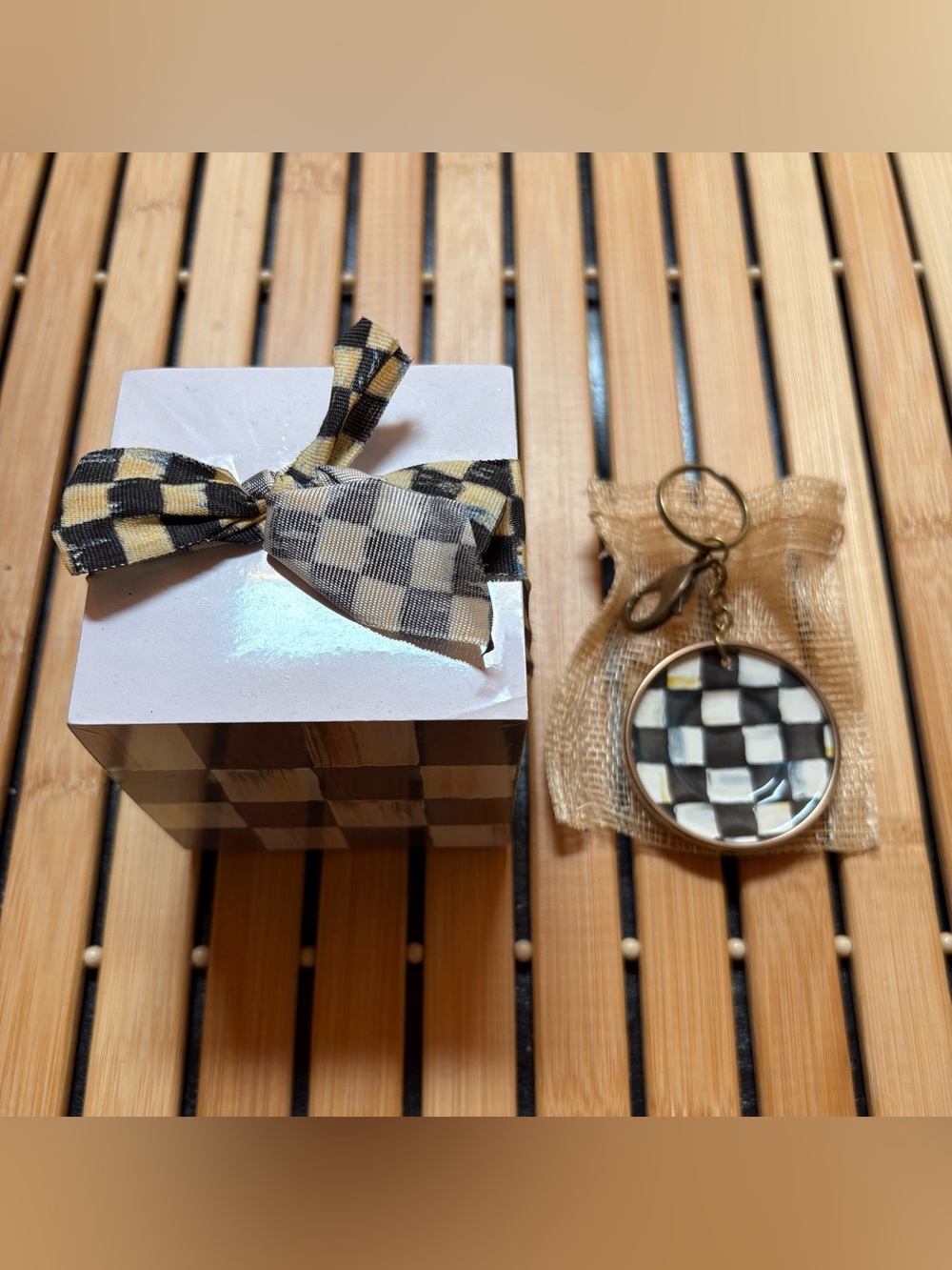 MacKenzie-Childs Country Check Ceramic Keychain and Post-its Bundle